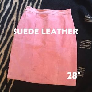 Real Leather Pink Pencil Skirt - Dusty Rose Suede Western Midi